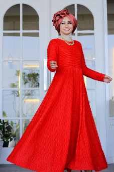 Nasywanisa Baju Muslim Gamis Shakila Dress Panjang Busui ( Merah )  