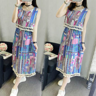 National Style Summer Flora Print Beach Maxi Casual Dresses National Style Sleeveless Bohemian Traveling Holiday Wild Party Dress Color No.3 YM-08A3  