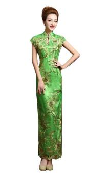 New Arrival Improved Chinese Cheongsam Qipao Dress Lace Split Embroidery Party Costume Evening Dress Green SS-08G - intl  