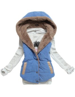 New Arrival Spring Autumn Winter Sleeveless Women's Hooded Vest Coat Lady Fashion Casual Waistcoat (Blue)  