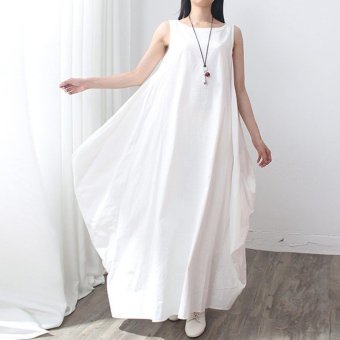 New Arrival ZANZEA Fashion Womens Cotton+Linen Dress Casual Loose Long Maxi Elegant Vestidos Plus Size Chinese Style White - intl  