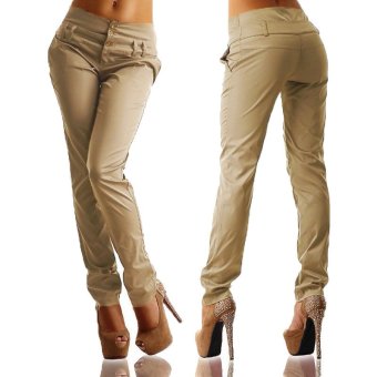 New Arrival ZANZEA Women Pants 2016 Autumn High Waist Butto ns Zipper Solid Long Trousers Casual Slim Pants Capris Plus Size Khaki - intl  