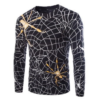 New autumn and winter high-quality men's fashion casual Slim round neck sweater hedging sweater spider web printing black  