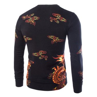 New autumn and winter high-quality men's fashion casual sweater pullover dragon printing black  
