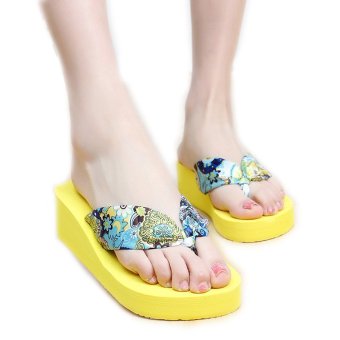 New Bohemian Beach Flip-Flops and Women Sandals and Slippers with Slip Resistant (Yellow)  