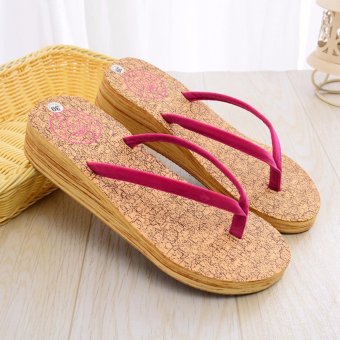 New Clog Flip Flops 2017 Summer Beach Shoes Female Wedge Slipper Casual Sandals Rose Red XZ243 - intl  