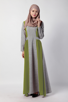 New Fashion Abaya Long Sleeves Muslim Wear Cotton&Linen Maxi Dress Jubahs(Green)  