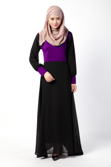 New Fashion Abaya Long Sleeves Muslim Wear Maxi Dress Jubahs(Purple)  