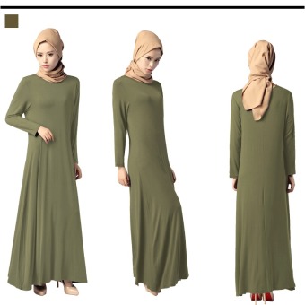 New Fashion Abaya Long Sleeves Muslim Wear Modal Maxi Dress Jubahs Army Green  