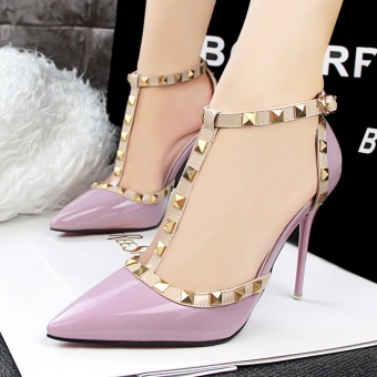 New Fashion High-Heeled Shoes Woman Pumps Hollow Rivets Heeled Sandals Thin Heels Ladies Wedding Shoes Ankle Strap Pointed Toe Closed Toe Women Shoes High Heels  