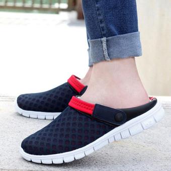 New Fashion Hot Sale Summer Men Slippers Flats Shoes Breathable Mesh Hollow Out Sandals Casual Shoes(Navy Blue) - intl  