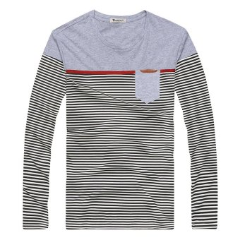 New Fashion Men's Stripe Long-Sleeved T-shirt Cotton Round Neck T-shirt Wild Grey  
