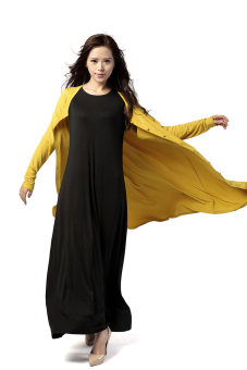 New Fashion Muslim Wear Long-sleeve Cardigan Long Outerwear Loose-fit Yellow  