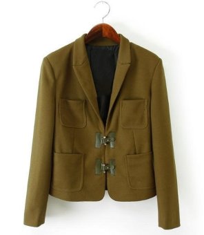 New Fashion Stylish Lady Women's Lapel Collar Long Sleeve Simple Short Coat Jacket Coat (Navy Green)  