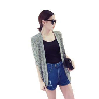 New Fashion Women Cardigan Knitted Open Front Long Sleeve Loose Casual Sweater Tops Grey/Black - intl  