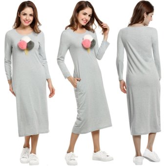 New Fashion Women Casual O-Neck Long Sleeve Ice Cream Prints Dress - intl  