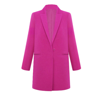 New Fashion Women Coat Notched Collar Pockets Long Casual Warm Overcoat Outerwear (Rose)  