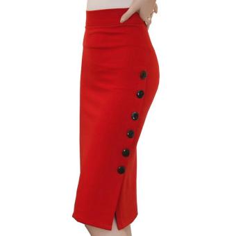 New Fashion Women Skirt Midi Skirt Slim Sexy Open Slit Button Slim Pencil Skirt Elegant Ladies Plus Size Skirts 2 Colors ( red ) - intl  