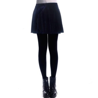 New Hot Women High Waist Skater Velvet Mini Skirt Plain Flared Pleated C579 Dark blue - intl  