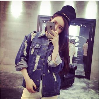 New Korean Fashion Women Denim Jeans Jacket Hole Old Design Womens Coat Long Sleeve Botton Turn Down Collar Woemn Jackets - intl  