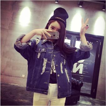 NEW Korean Fashion Women Denim Jeans Jacket Hole Old Design Womens Coat Long Sleeve Botton Woemn Jackets - intl  