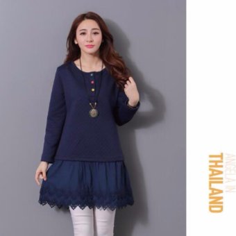 New Lace Stitching Dress Blouse Fashion Tops Lace Shirt Dress - intl  