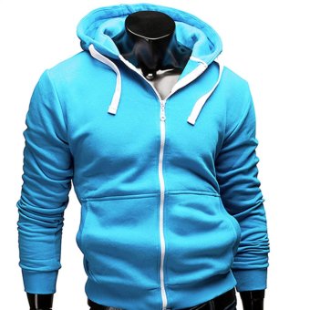 New Men Slim Pullover Hoodie Warm Hooded Sweatshirt (Blue)M - intl  