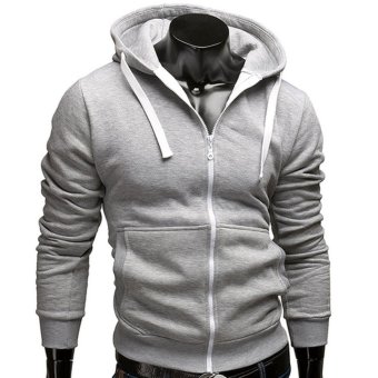 New Men Slim Pullover Hoodie Warm Hooded Sweatshirt (Light grey)L - intl  