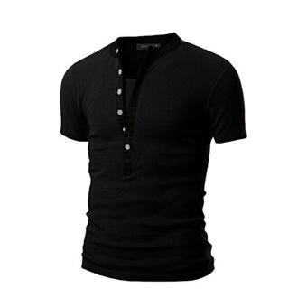New men's short sleeved round neck T-shirt collar stitching (black)-intl - intl  