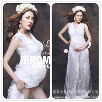 New Royal Style White Maternity Lace Dress Pregnant Summer Photography Props Fancy Pregnancy Maternity Photo Shoot Long Dress - intl  