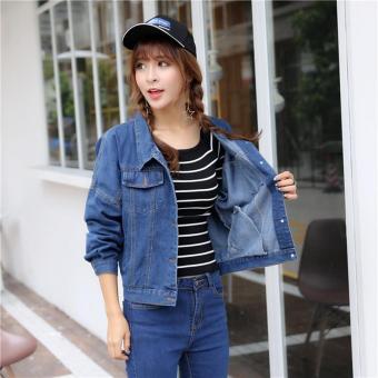 new Spring Fashion Women Denim Jacket Korean Style Loose Female Overcoat Stand Collar Long Sleeve Cowboy Jackets Women Coat - intl  