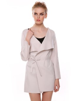 New Stylish Women Ladies Fashion Design Belted Long Sleeve Coat Jacket Beige  