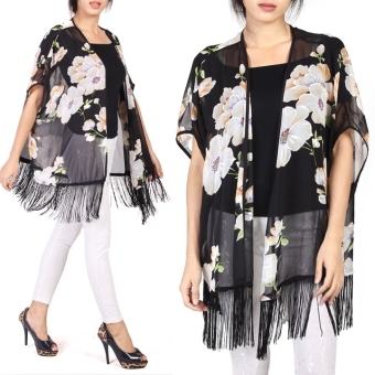 New Summer Chiffon Tassel Hem Boho Floral Loose Kimono Cardigan Blouse Tops - intl  