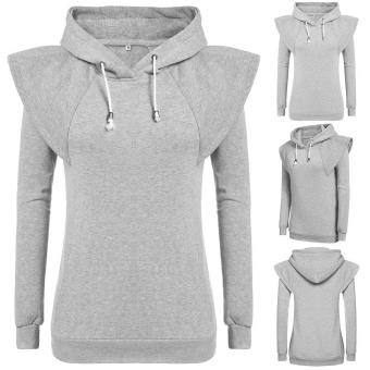 New Women Casual Long Raglan Sleeve Solid Drawstring Hooded Fleece Pullover Hoodie - intl  