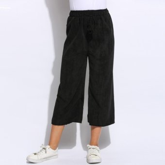 New Women Casual Loose Elastic Drawstring Waist Calf Length Wide Leg Pants (Black) - intl  