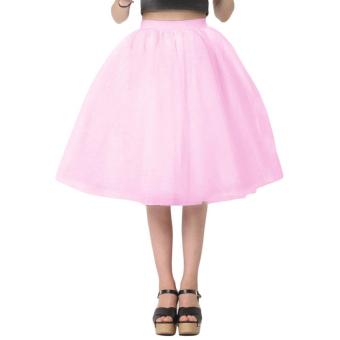 New Women Chiffon Tulle Skirt High waist Midi Knee Length ChiffonFemale Skirts plus size S-3XL(Pink) - intl  