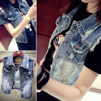 New Women Fashion Short Vintage Style Waistcoat Coat Casual Outerwear Jean Vest  