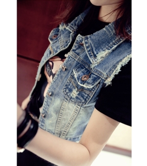 New Women Fashion Short Vintage Style Waistcoat Coat Casual Outerwear Jean Vest - intl  