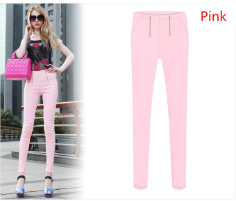 New Women Korean Double Zipper Pencil Pants Elastic Feet Plus Size S-5XL Pink (Intl) - intl  