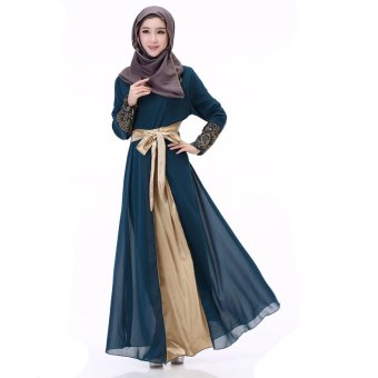 New Women Muslim Wear Robe Chiffon Long Dress 5025 -Navy blue  