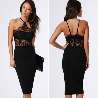 New Women Sexy Off Shoulder Hollow Bodycon Package Hip Lace Splicing Dress - intl  