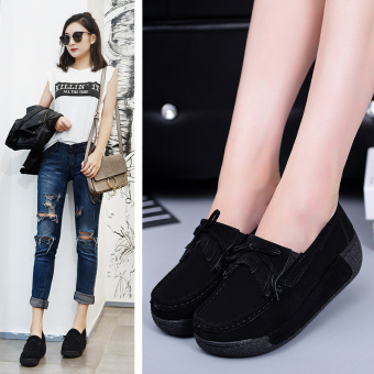 NEW Women Shoes Bowtie Muffin Heavy-bottomed Platform Women Flats Fashion Loafers (Black) - intl  