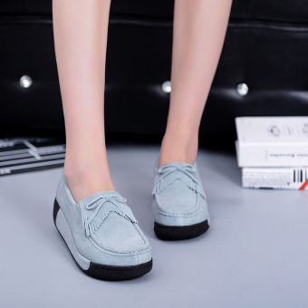 NEW Women Shoes Bowtie Muffin Heavy-bottomed Platform Women Flats Fashion Loafers (Grey) - intl  