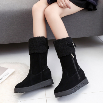 New Women Western Style Ankle Boots Round Toe Winter Warm Women Boots Platform Snow Boots (Black) - intl  