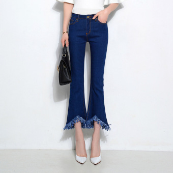 New Women's bootcut Style High Waist Sexy Flare tassel Ankle Jeans Denim -blue  