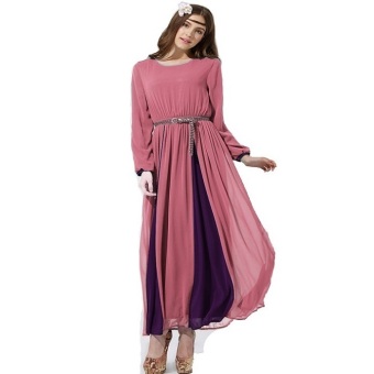 Newsletter Women Sleeved Chiffon Dress Islamic Muslim Robes(Pink)  