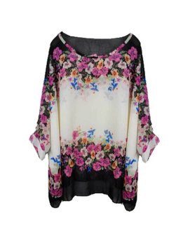 niceEshop Womens Bohemian Batwing Sleeve Chiffon Shirt  