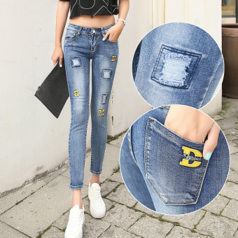 Nine Points Jeans Female Garment Personality Torn Cultivate One's Morality Show Thin Letters Pencil Pants - Intl  