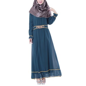 Niyatree Muslim Church Muslimah Maxi Women Knotted Waist Long Dress - Green  