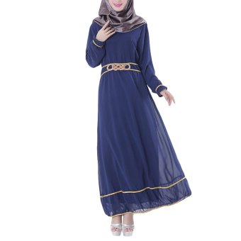Niyatree Muslim Church Muslimah Maxi Women Knotted Waist Long Dress - Navy  